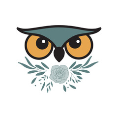 Cute Little Owl on a Floral Branch