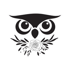 Cute Little Owl on a Floral Branch