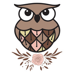 Cute Little Owl on a Floral Branch