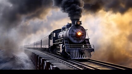 Classic steam locomotive train engine on track generative ai - obrazy, fototapety, plakaty