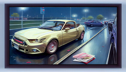Fototapeta premium Generative AI car with a ribbon