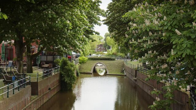 Idyllic Harbor of Greetsiel, a small picturesque fishing town and tourist attraction in North Frisia shortly before summer season starts