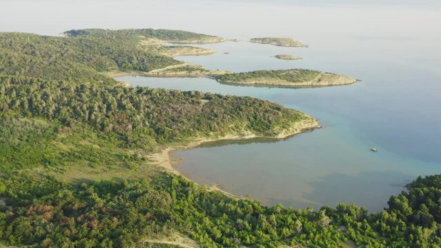 Aerial view of Rajska plaža (The Paradise Beach) on Rab Island, Croatia