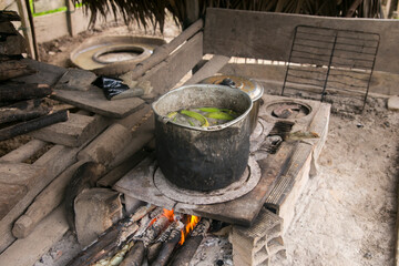 Kitchen of a house in the Peruvian Amazon jungle near the city of Tarapoto.