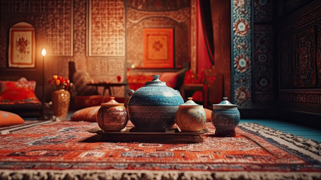 arabic ceramic dishes. Generative AI