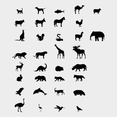 collection of animals. silhouette illustration of various animal. set of animals illustration.