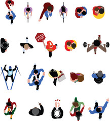 Areal View of Group of People, Icon set
