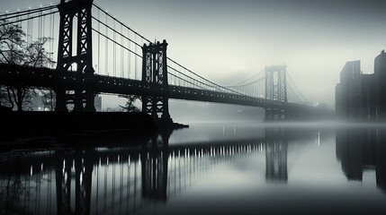 Fototapeta na wymiar a bridge over water with fog. Generative AI Art.