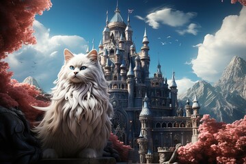 Catopia: Visualize a fantastical world where cats rule, with elaborate cat castles, feline kingdoms, and regal cat monarchs illustration generative ai