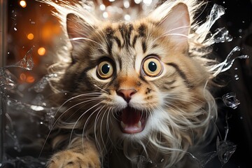 Teleportation mishap: Freeze the moment when the cat's bewildered expression captures the aftermath of a teleportation experiment gone awry illustration generative ai