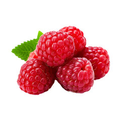 Raspberry with leaves isolated on white background.