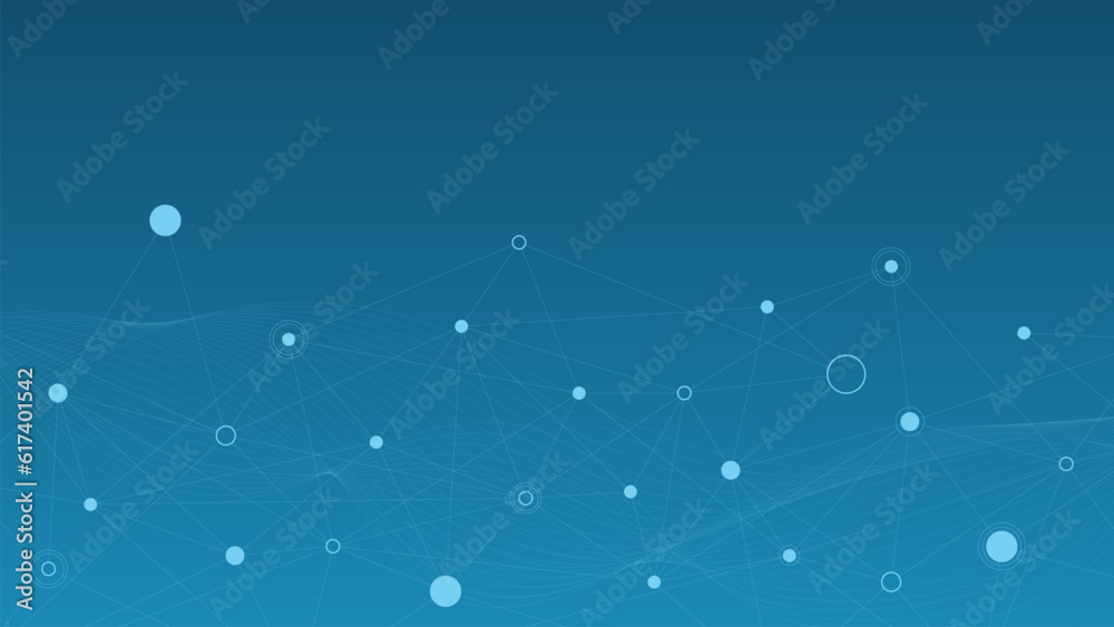 Poster abstract connecting dots and lines with wave for network connection, social communication and digita