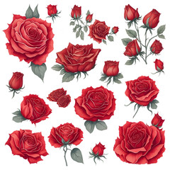 Set of sweet roses flower ,Watercolor collection,  Bouquet illustration transparent background, PNG, Generative Ai