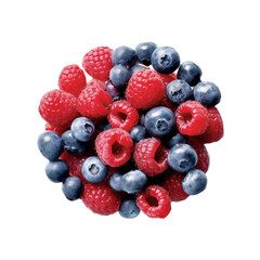 Raspberry with leaves isolated on white background.