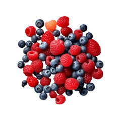 Raspberry with leaves isolated on white background.