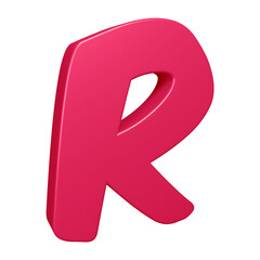 Pink alphabet letter r in 3d rendering for education, text concept