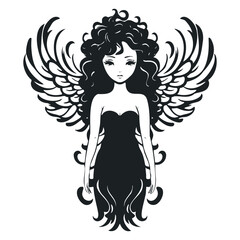 Silhouette of a little cute fairy on a white background