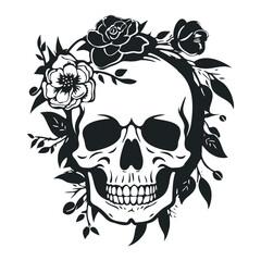 Skull with the succulent plants. Vector illustration.