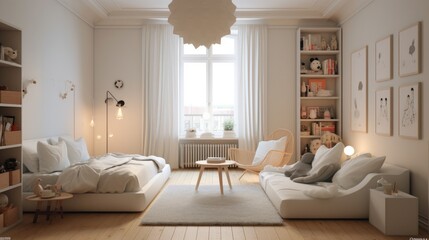 Modern minimalistic realistic style in a Scandinavian children's interior. AI generated