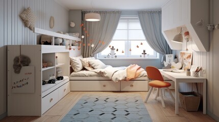 Minimalist Scandinavian children's room with modern touches. AI generated