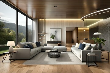 Obraz na płótnie Canvas modern living room with fireplace