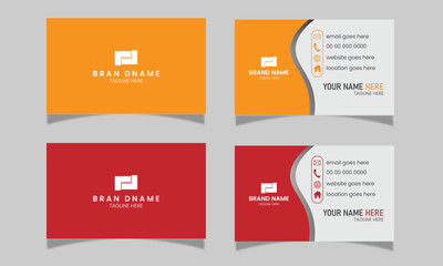 Double-sided creative and colorful simple business card template. Portrait and landscape orientation. Horizontal and vertical layout.
 Personal visiting card with company logo. Vector illustration. 