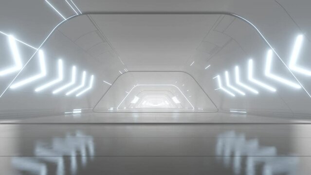 3d rendering of white abstract sci-fi tunnel, Futuristic spaceship corridor. Loop animation.