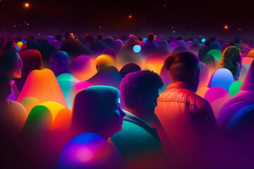 Neon Nightscape: A Futuristic Crowd Scene in Abstract Art