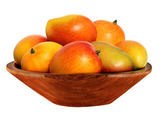 cesta de madeira rústica com mangas frescas isolado em fundo transparente 