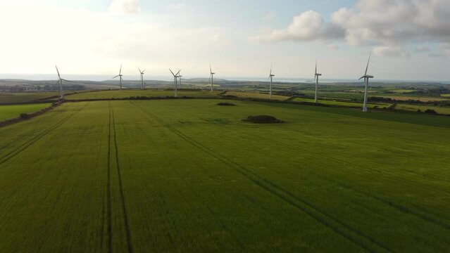 Wind turbines in cornwall england uk 