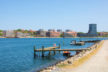 Fototapeta premium Byens Havn, newly developed district of Sønderburg, Denmark, view from western shore of Als Sound