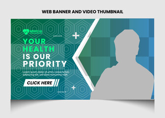 Healthcare or medical video thumbnail and web banner template design. Healthcare medical poster design. 