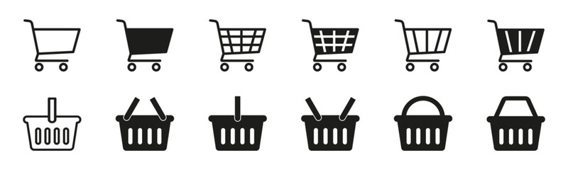 Shopping cart and basket vector icons.  Shopping basket bag icon sign – stock vector. EPS 10 © Pavlo