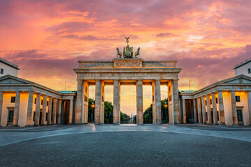 Brandenburg gate illuminated at sunset in Berlin, Germany © Delphotostock