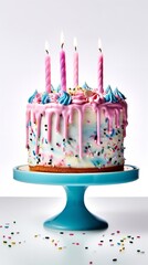 unique birthday cake with candles isolated on white background png