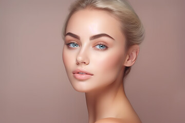 Beautiful Young Woman with clean fresh skin. Facial treatment. Cosmetology, beauty and spa