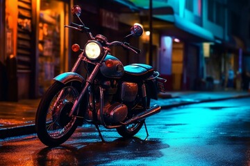 motorbike in street by night