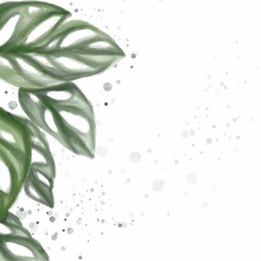 watercolor green leaves on white background