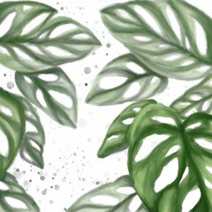 tropical watercolor seamless pattern with monstera leaf, hand drawn
