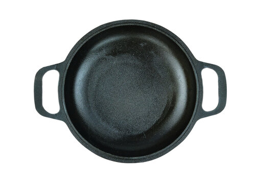 Cast iron pan. Kitchenware isolated on white background. Top view.