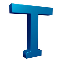 3D blue alphabet letter t for education and text concept