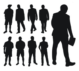 Image male silhouettes. People, human, person, man, men, guy, lad, fella, stripling, boy. Businessmen, workers, friends, students, demonstrators, professor, audience