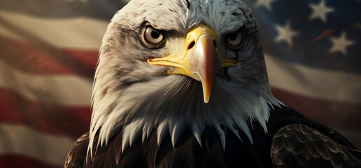 Bald Eagle with American flag , American Independence Day scene.  - obrazy, fototapety, plakaty