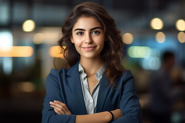 Obraz premium Strong and Serene: Woman in Jacket Engages the Camera with Crossed Arms