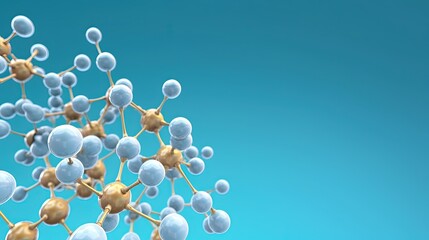 Molecule or atom, Abstract structure for Science or medical background, light blue background, empty space for writing, 3d illustration