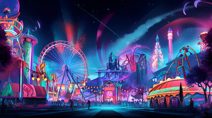 Halloween Carnival Celebration Background. Holiday Night Party Concept. AI Illustration.