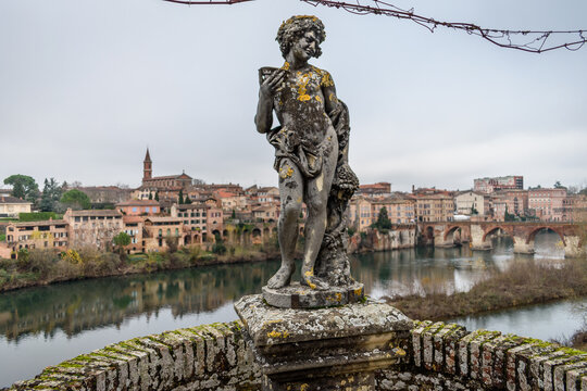 Bacchus state at the Palais de La Berbie bishop's palace gardens, overlooking the River Tarn and the city of Albi.
