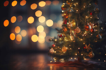Fototapeta na wymiar Christmas Tree Illuminated with Shimmering Baubles. Generative AI