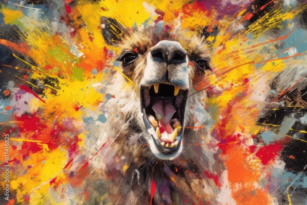 Wall mural llama form and spirit through an abstract lens. dynamic and expressive lama print by using bold brus