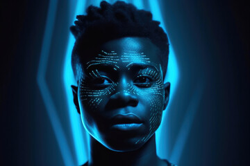 Ethereal Blue Hologram Featuring African-American. Generative AI